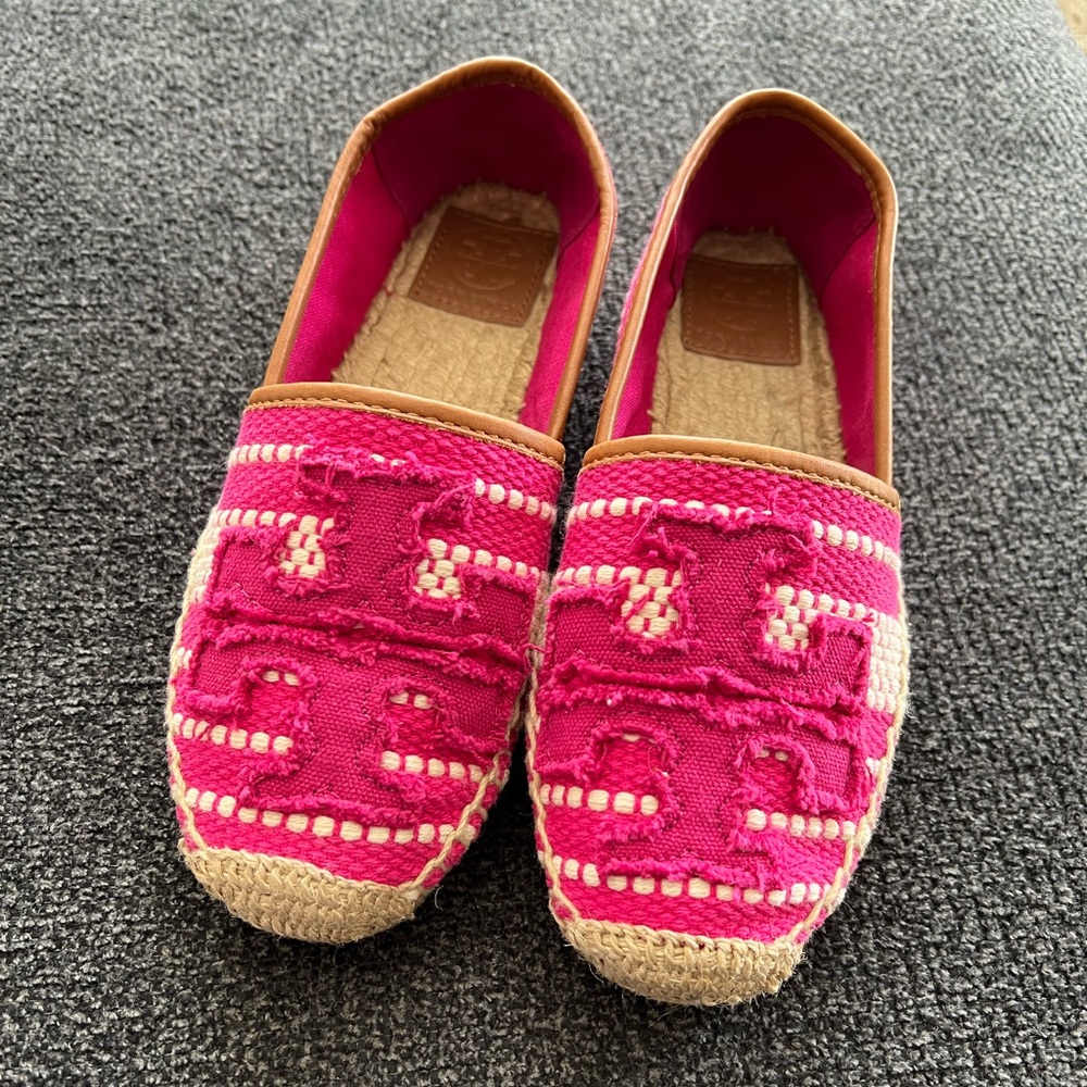 Tory Burch Pink and Tan Espadrilles